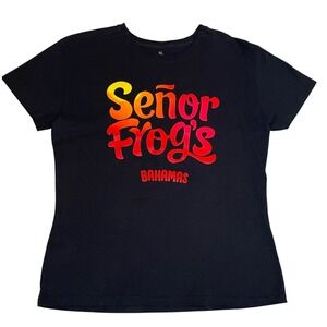 Señor Frog's Graphic T-Shirt Women XL Black Excellent Bahamas Souvenir Tee